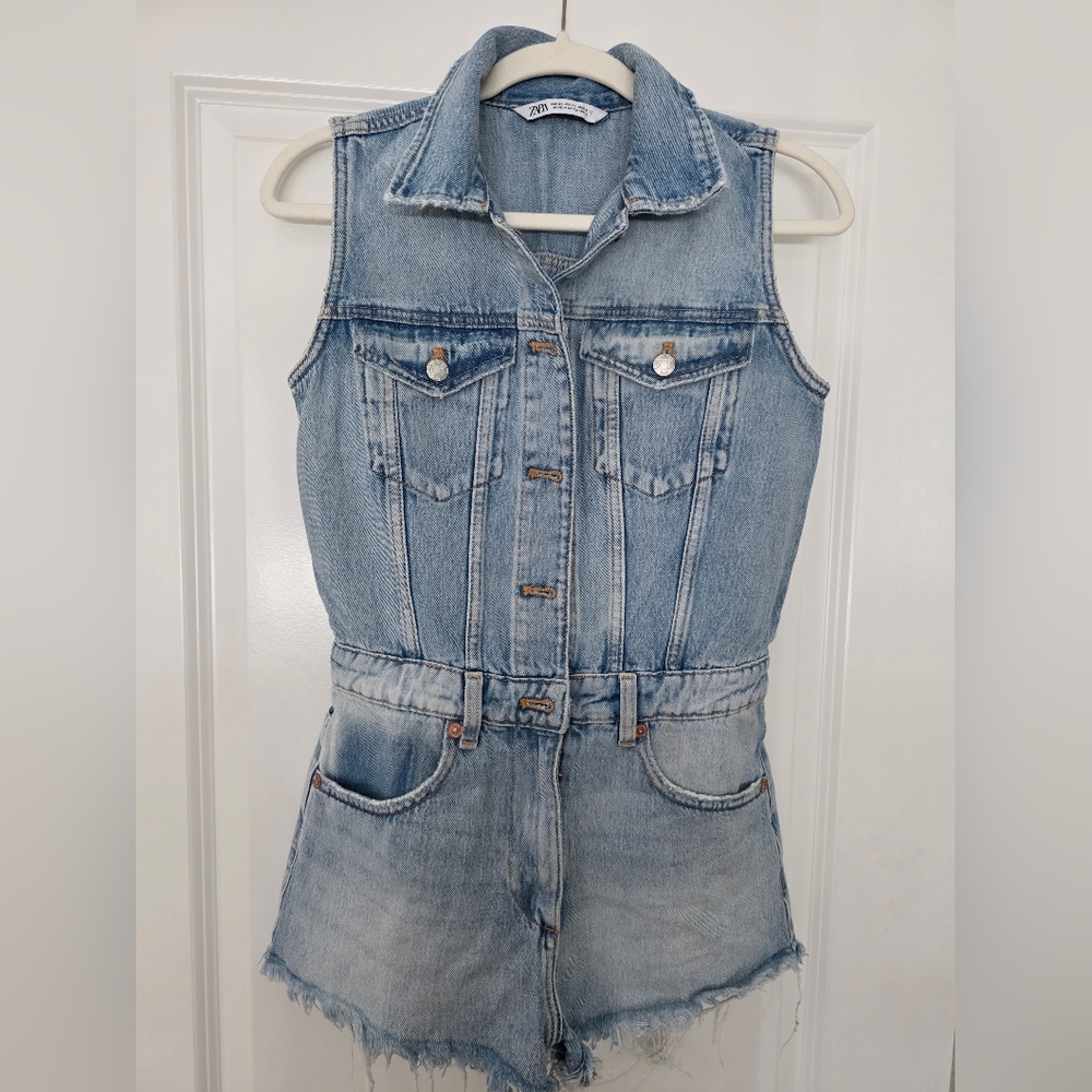 Zara Denim Blue Sleeveless Jumpsuit